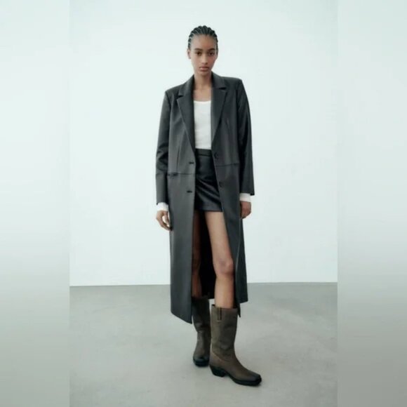 Zara Faux Leather Trench Coat - Picture 8 of 15